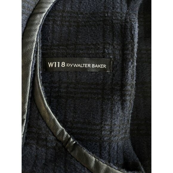W118‎ Walter Baker Blue Tweed Check Coat Black Faux Leather Quilted Moto Jacket - Picture 8 of 12